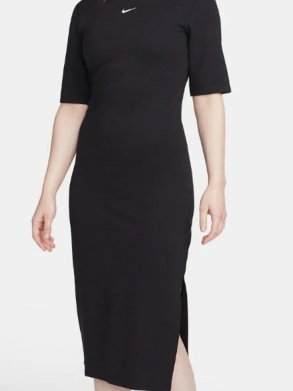 Nike Black Slim Midi Dress with Short Sleeves Size M